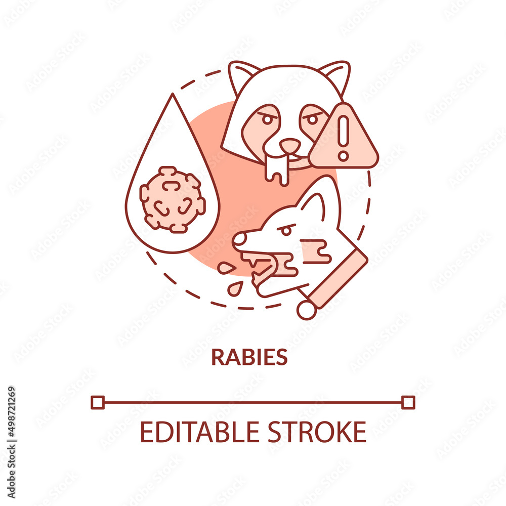 Wall mural Rabies terracotta concept icon. Common health concern for dog abstract idea thin line illustration. Brain inflammation. Isolated outline drawing. Editable stroke. Arial, Myriad Pro-Bold fonts used