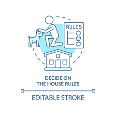 Decide on house rules turquoise concept icon. Training dog tip abstract idea thin line illustration. Establish dominance. Isolated outline drawing. Editable stroke. Arial, Myriad Pro-Bold fonts used