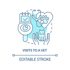 Visits to vet turquoise concept icon. Pet wellness tip abstract idea thin line illustration. Routine veterinary clinic. Isolated outline drawing. Editable stroke. Arial, Myriad Pro-Bold fonts used