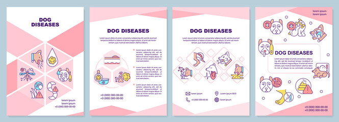 Fototapeta na wymiar Dog diseases pink brochure template. Causes and treatment. Leaflet design with linear icons. 4 vector layouts for presentation, annual reports. Arial-Black, Myriad Pro-Regular fonts used