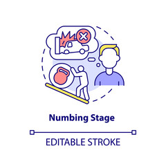Numbing stage concept icon. Patient emotional state. PTSD treatment abstract idea thin line illustration. Isolated outline drawing. Editable stroke. Arial, Myriad Pro-Bold fonts used