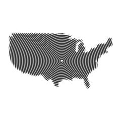Abstract USA map of spiral or radial lines, geography background. Stock vector illustration isolated on white background.