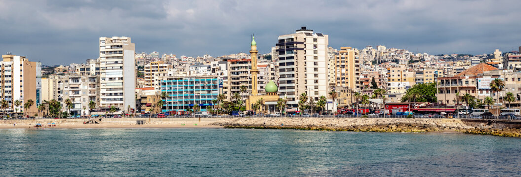 View of coastline of city Sidon in Lebanon