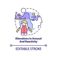 Alterations in arousal and reactivity concept icon. Criteria for PTSD abstract idea thin line illustration. Isolated outline drawing. Editable stroke. Arial, Myriad Pro-Bold fonts used