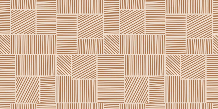 Vector seamless brown irregular hand drawing lines vector seamless wooden pattern background. Geometric striped ornament modern monochrome linear stylish texture.