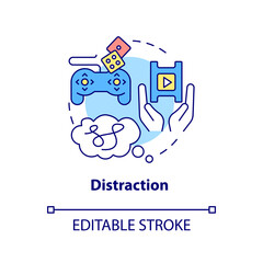 Distraction concept icon. Deal with anxiety and fear. PTSD coping strategy abstract idea thin line illustration. Isolated outline drawing. Editable stroke. Arial, Myriad Pro-Bold fonts used