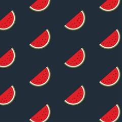 Drawing of a watermelon on a blue background. seamless pattern with strawberries