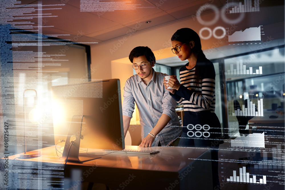 Poster theres nothing that they cant do. shot of colleagues connecting to a user interface while working in
