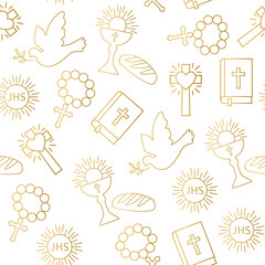 Fototapeta seamless golden pattern with christian religion icons- vector illustration obraz