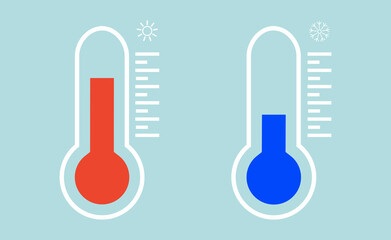 Temperature scale, illustration of a turmometer. Measurement of cold and heat. Weather measurement instrument. Temperature measurement in Celsius and Fahrenheit