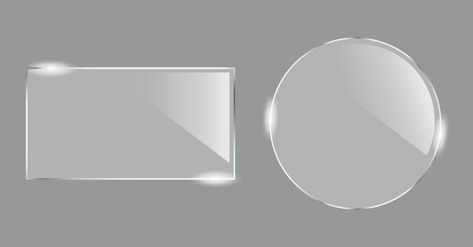 Glass and transparent background, Banner and frame for design, glossy rectangle.Empty glass rectangle and circle. Vector