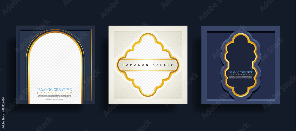 Poster set greeting card islamic background template with design technique made with texture and decorative