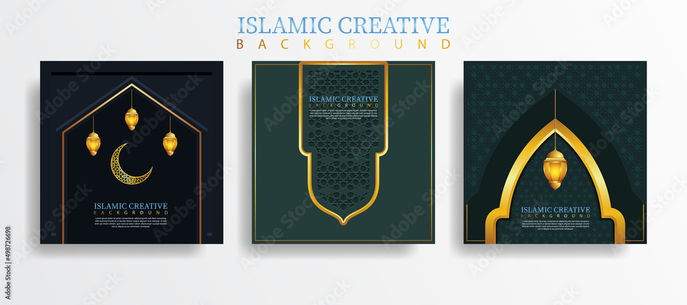 Poster set greeting card islamic background template with design technique made with texture and decorative