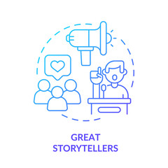 Great storytellers blue gradient concept icon. Oratory skills. Charismatic people characteristic abstract idea thin line illustration. Isolated outline drawing. Myriad Pro-Bold font used