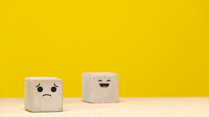 Concrete cubes. concept of surveying customer satisfaction after the after-sales service. With copy space