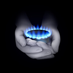 Human hands with gas flame concept vector