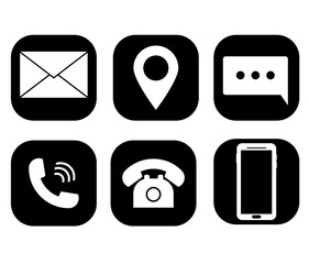 Contact us icons. Simple flat icons set on black background