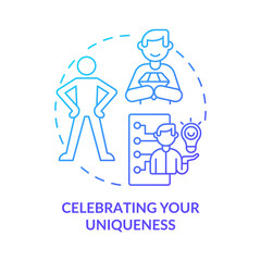 Celebrating your uniqueness blue gradient concept icon. Self appreciation. Charisma benefit abstract idea thin line illustration. Isolated outline drawing. Myriad Pro-Bold font used