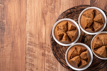 Delicious Chinese steamed sponge cake named Fa Gao for lunar new year festival traditional food.
