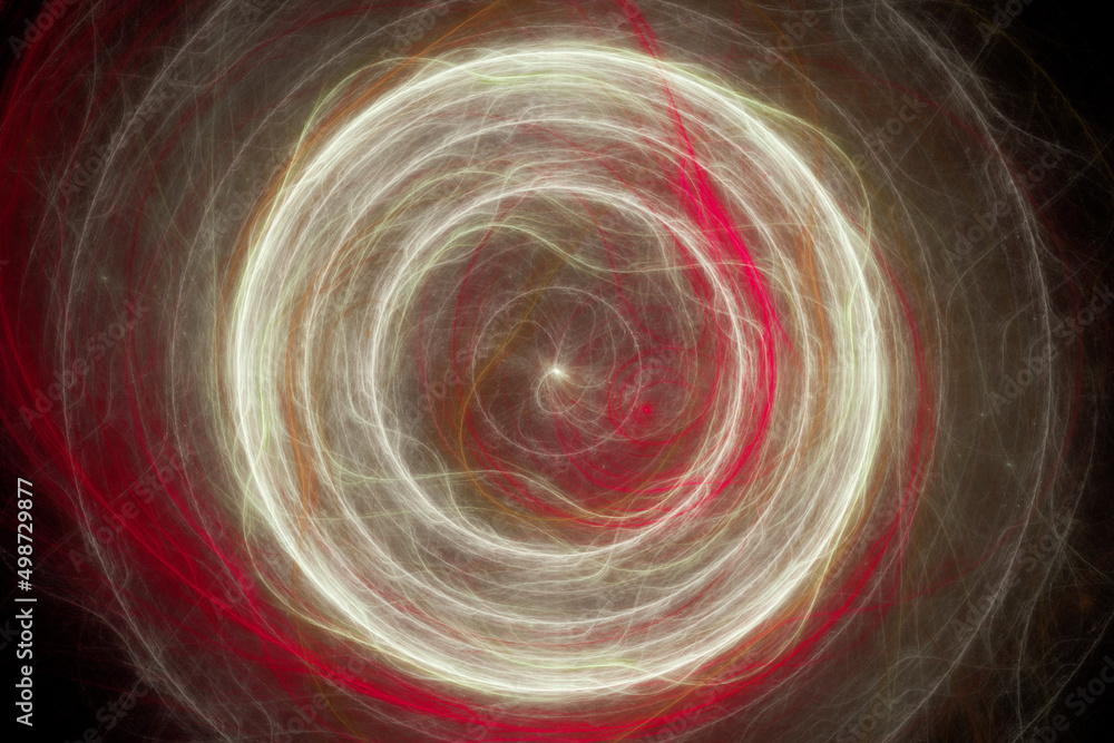 Aufkleber red yellow swirling round pattern of crooked waves on a black background. abstract image. 3d fractal
