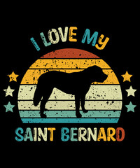Saint Bernard Retro Vintage Sunset T-shirt Design template, Saint Bernard on Board, Car Window Sticker, POD, cover, Isolated white background, White Dog Silhouette Gift for Saint Bernard Lover