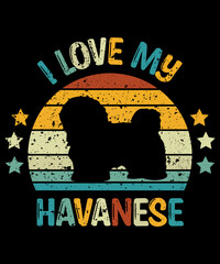 Havanese Retro Vintage Sunset T-shirt Design template, Havanese on Board, Car Window Sticker, POD, cover, Isolated white background, White Dog Silhouette Gift for Havanese Lover