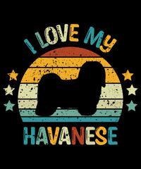 Havanese Retro Vintage Sunset T-shirt Design template, Havanese on Board, Car Window Sticker, POD, cover, Isolated white background, White Dog Silhouette Gift for Havanese Lover