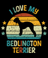 Bedlington Terrier Retro Vintage Sunset T-shirt Design template, Terrier on Board, Car Window Sticker, POD, cover, Isolated white background, White Dog Silhouette Gift for Bedlington Terrier Lover