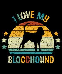 Bloodhound Retro Vintage Sunset T-shirt Design template, Bloodhound on Board, Car Window Sticker, POD, cover, Isolated white background, White Dog Silhouette Gift for Bloodhound Lover