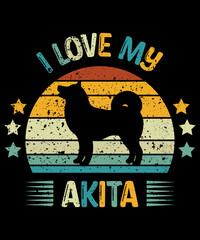 Akita Retro Vintage Sunset T-shirt Design template, Akita on Board, Car Window Sticker, POD, book cover, Isolated white background, White Dog Silhouette Gift for Akita Lover