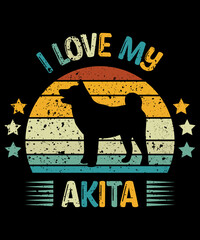 Akita Retro Vintage Sunset T-shirt Design template, Akita on Board, Car Window Sticker, POD, book cover, Isolated white background, White Dog Silhouette Gift for Akita Lover