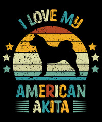 American Akita Retro Vintage Sunset T-shirt Design template, American Akita on Board, Car Window Sticker, POD, book cover, Isolated white background, White Dog Silhouette Gift for American Akita Lover