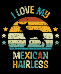 Mexican Hairless Retro Vintage Sunset T-shirt Design template, Hairless on Board, Car Window Sticker, POD, cover, Isolated white background, White Dog Silhouette Gift for Mexican Hairless Lover