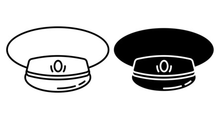 Linear icon, officer cap, headdress with cockade of military general. Simple black and white vector isolated on white background