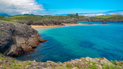 Coastline and Cliffs, Borizu Beach, Protrected Landscape of the Oriental Coast of Asturias, Celorio, Llanes, Asturias, Spain, Europe