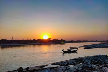 Beautiful sunset over the river