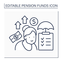 Pension plan line icon. Planning retirement. Life insurance. Accumulation money and cost planning. Pension fund concept. Isolated vector illustration. Editable stroke