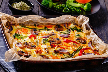 baked in oven vegetable frittata in baking dish