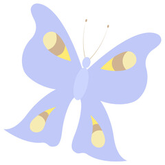 Butterfly. Peacock eye. Purple insect with patterned wings. Color vector illustration. A creature born from a caterpillar. Isolated background. Flat style. Festive print. Idea for web design