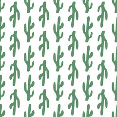 Fototapeta na wymiar Cute hand drawn cactuses seamless pattern. Mexican symbol. Wild West theme. Hand drawn colored trendy Vector print.