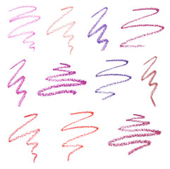 Set with strokes of different lip pencils on white background