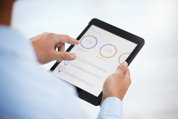 This data looks worrying. Shot of a businessman using his digital tablet.