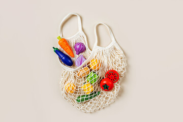 Wooden fruit play set with eco bag. Sustainable wooden play pretend cutting vegetables and fruits....