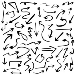 Hand drawn set of arrows. Collection black arrow on white background. Vector illustration.