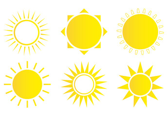 Summer elements for design. Sun icon set. Weather sun icon. Yellow sun star. Vector illustration