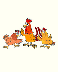 Chicken,hen , rooster illustration poultry and farm animal vector set graphic design element.