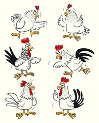 Chicken,hen , rooster illustration poultry and farm animal vector set graphic design element.