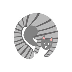 vector illustration of a striped cat sleeping. The cute animal curled up and sleeps. flat style illustration