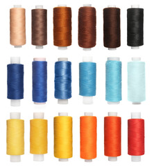 Set with spools of multicolor on white background