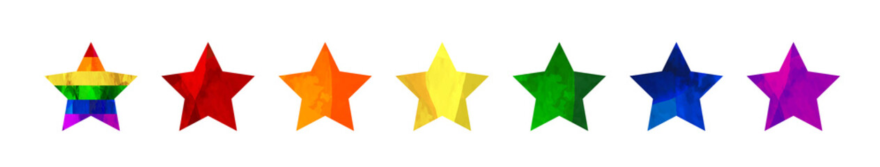 カラフルな虹色の星のイラスト_切り抜き素材のセット_LGBT_LGBTQ